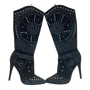 Black rhinestone suede boots